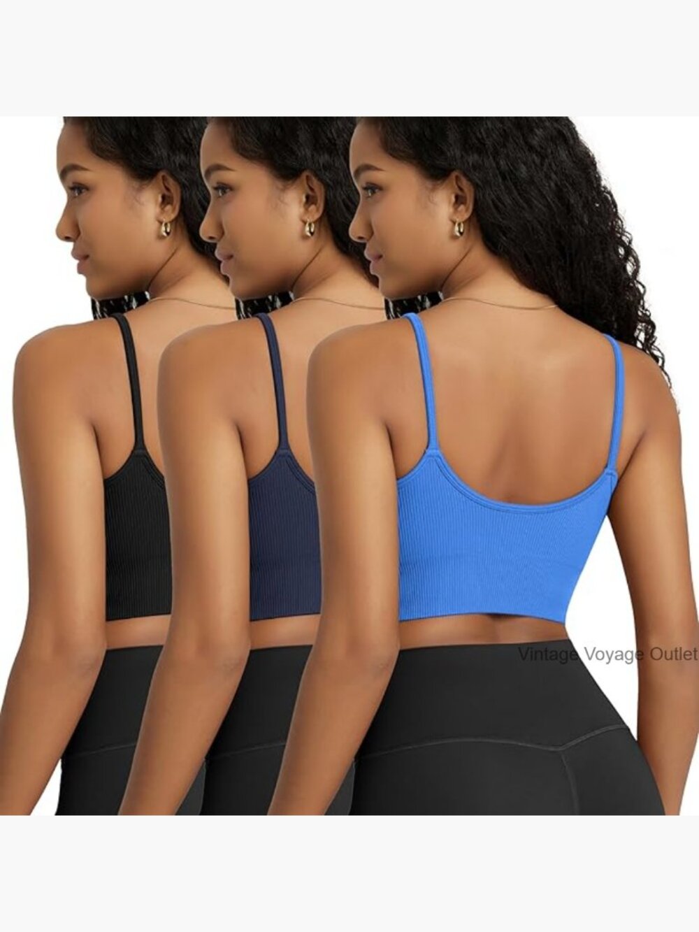 3-Pack Seamless Sports Bra Ribbed Crop Tank Tops Low Impact Yoga